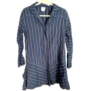 Spirit‎ House Navy Blue Striped Tunic Top  Button Down Shirt Size Small